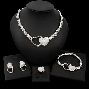 HUGS&KISSES set necklace bracelet earrings ring silver Layered Real Gold Filled